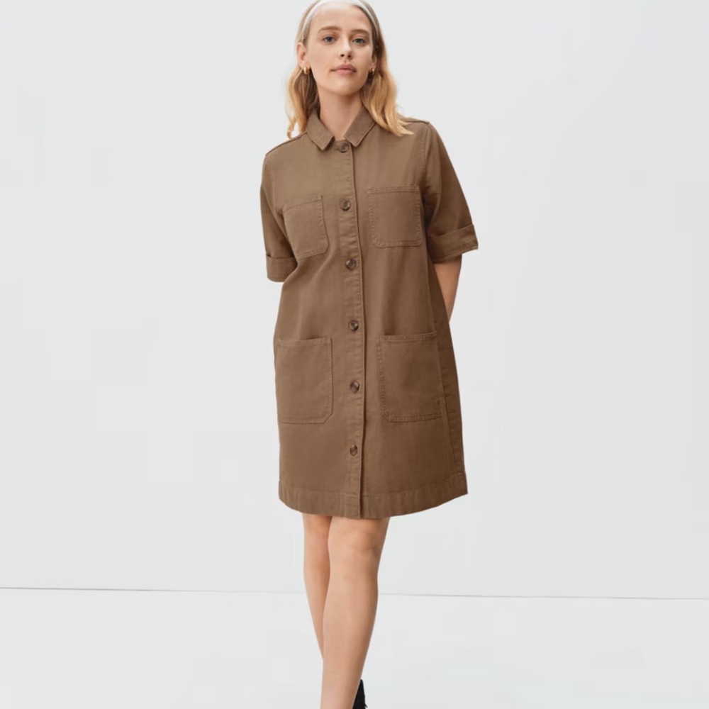 EUC Everlane Utility Shirt Midi Dress in Brown sz12